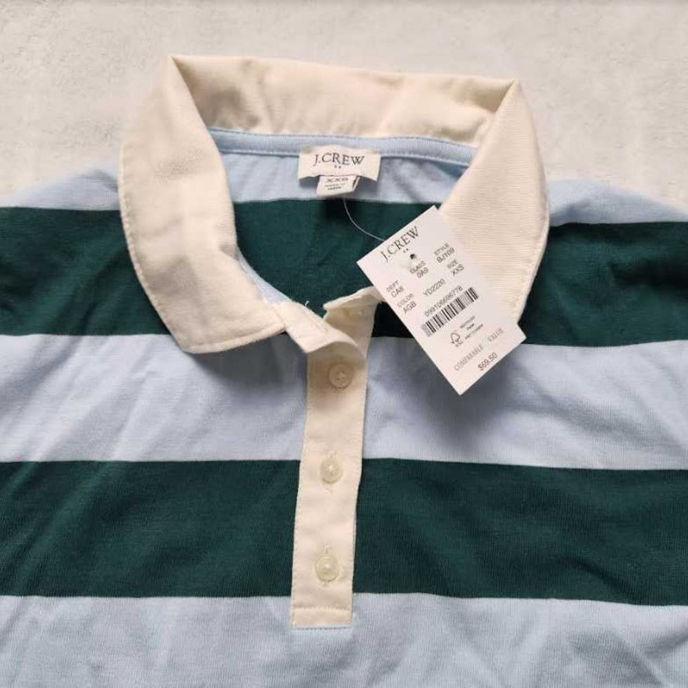 New women's  J Crew Factory long sleeve rugby stripe polo shirt blue green - Picture 5 of 10